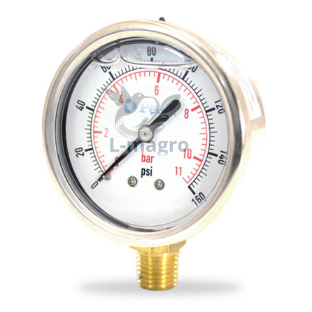 MANÓMETRO EN GLICERINA CONEXIÓN 1/4", CARCAZA ACEXO INOX.  D: 2"