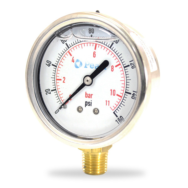 MANÓMETRO EN GLICERINA CONEXIÓN 1/4", CARCAZA ACEXO INOX.  D: 2"